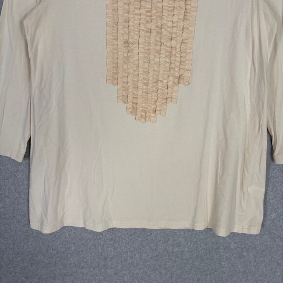 Garnet Hill Shirt Small Cream Ivory Ruffle Tuxedo Jersey Stretch Basic Neutral - Picture 3 of 10